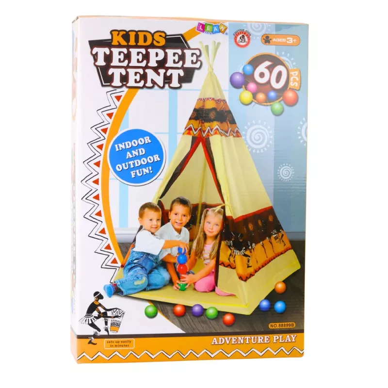 LEAN TOYS Indian Tipi Tent Base For Children + 60 Balls 155 cm