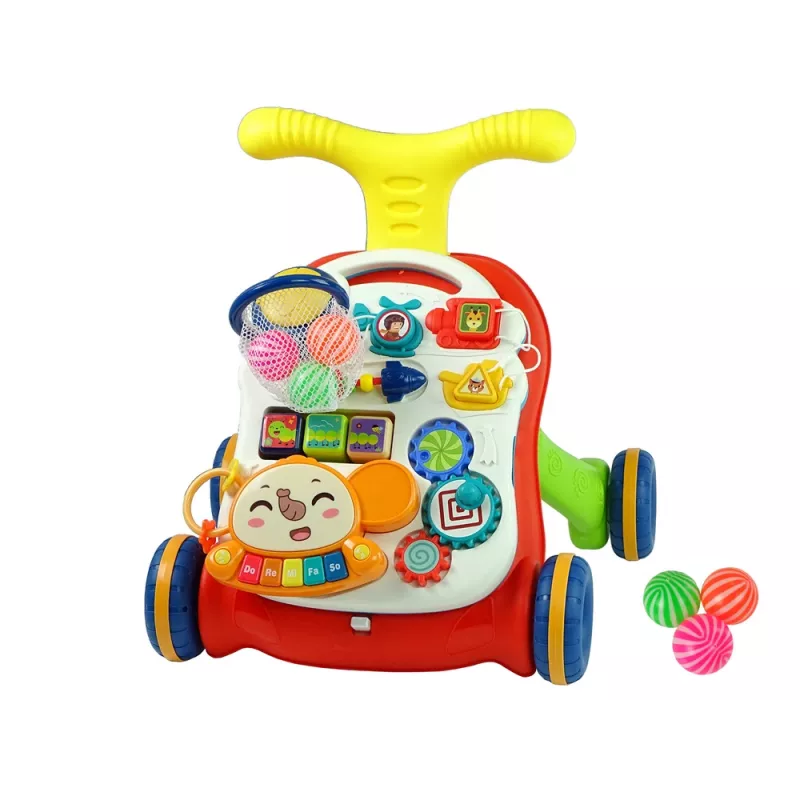LEAN TOYS Interactive Baby Walker 2-in-1 Table Red
