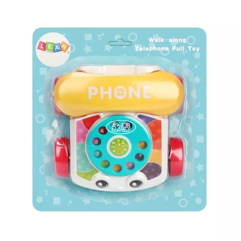 LEAN TOYS Interactive Colorful Pull-Along Telephone Toy with Wheels