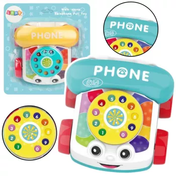 LEAN TOYS Interactive Colorful Pull-Along Telephone Toy with Wheels