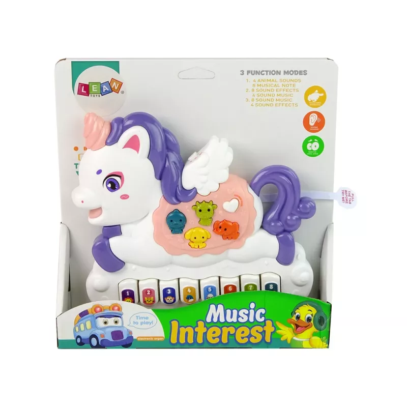 LEAN TOYS Interactive Piano Unicorn Sound Animals Sounds Melodies White