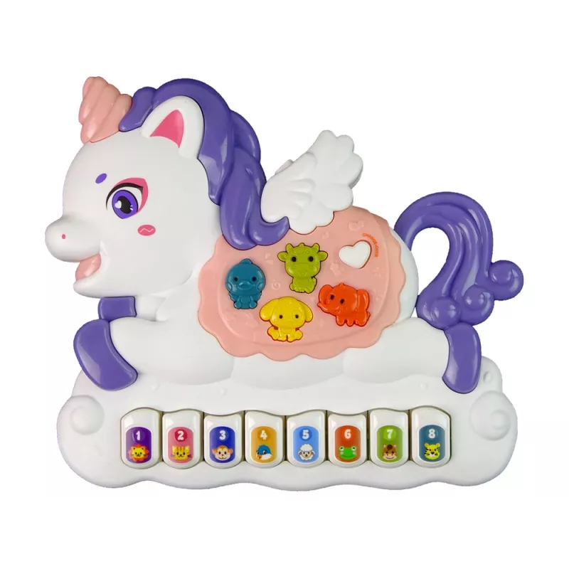 LEAN TOYS Interactive Piano Unicorn Sound Animals Sounds Melodies White