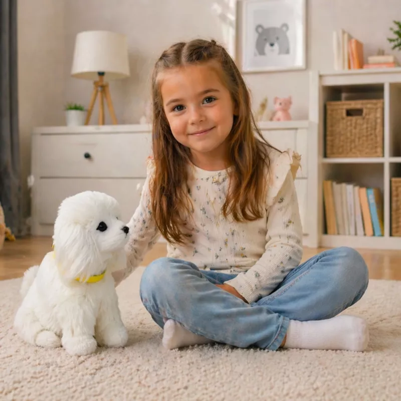 LEAN TOYS Interactive Plush Dog Soft Fur Breed Poodle Stroke Its Head and Learn Its Functions