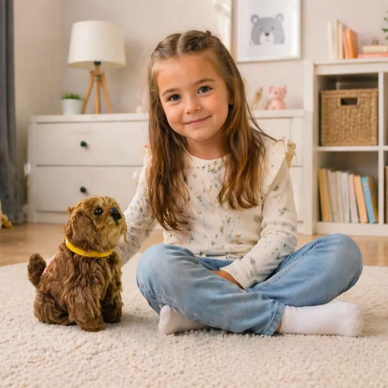 LEAN TOYS Interactive Plush Dog with Soft Fur - Stroke Its Head and Learn Its Functions