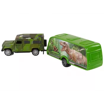 LEAN TOYS Jeep Vehicle Set with Pulling Dinosaur Trailer