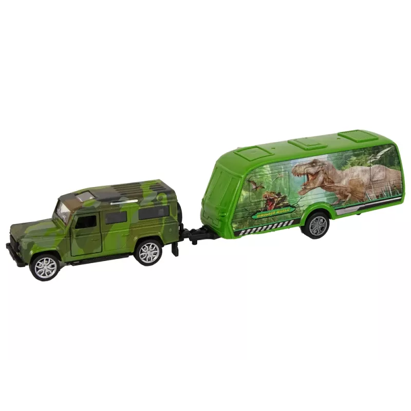 LEAN TOYS Jeep Vehicle Set with Pulling Dinosaur Trailer