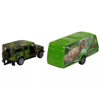 LEAN TOYS Jeep Vehicle Set with Pulling Dinosaur Trailer
