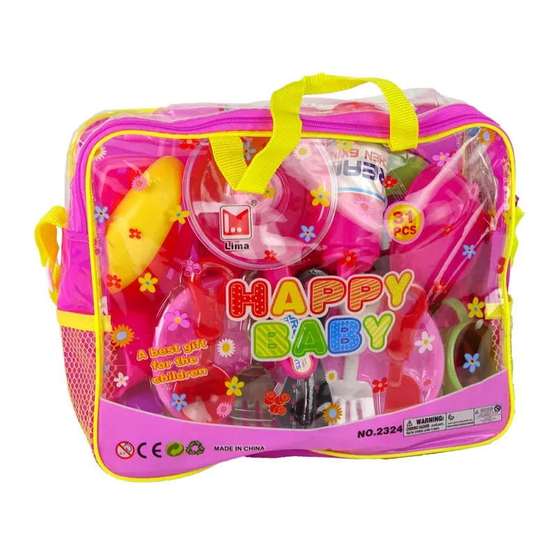 LEAN TOYS Kitchen Set 31 Elements Bag Dishes Plates Kids