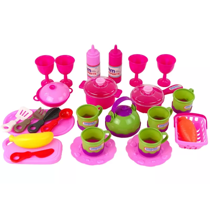 LEAN TOYS Kitchen Set 31 Elements Bag Dishes Plates Kids
