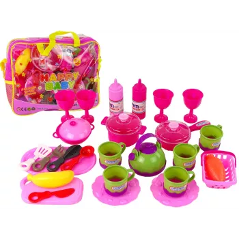 LEAN TOYS Kitchen Set 31 Elements Bag Dishes Plates Kids