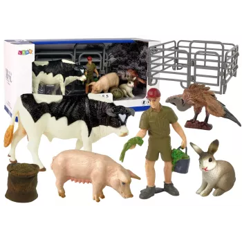 LEAN TOYS Large Farm Animal Figurine Set + Farmer and Homestead 10 Pieces