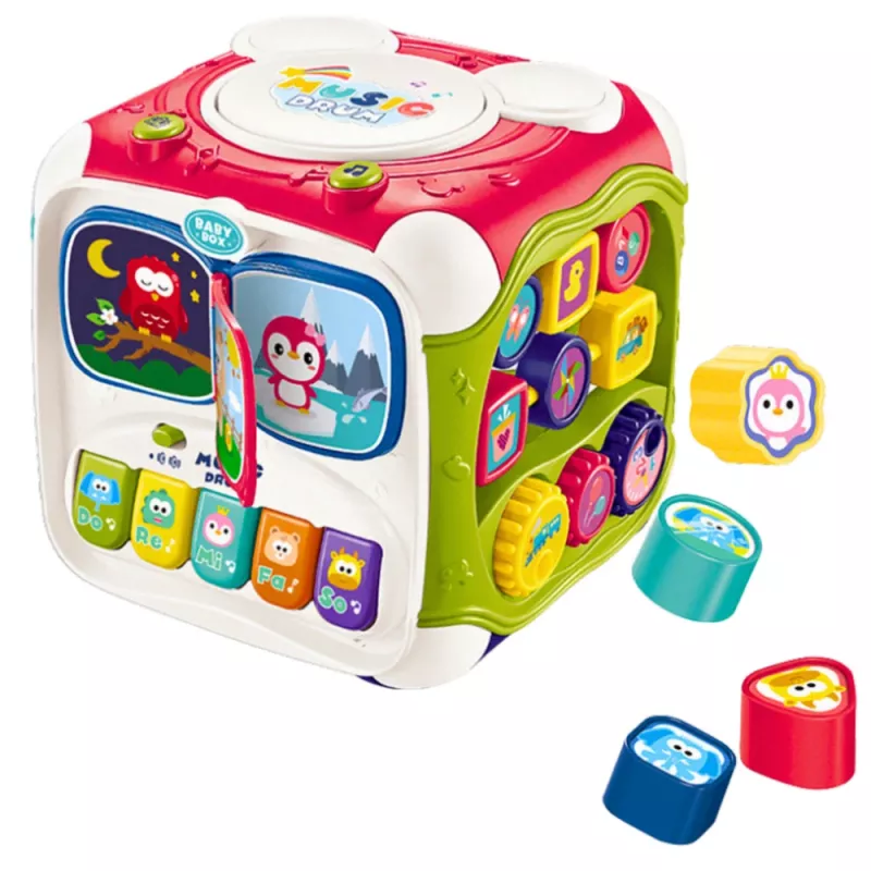 LEAN TOYS Large Multifunctional Educational Cube Piano Sorter Drum – Interactive 6-Sided Activity Toy with Lights, Sounds, Bead Maze, and Shape Sorter