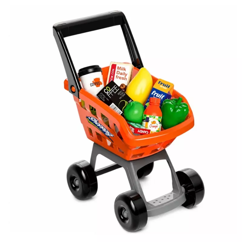 LEAN TOYS Large Supermarket Cash Register Trolley Set - 60 Pieces with Lights, Sounds & Accessories, Role Play Toy for Kids 3+