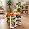 LEAN TOYS Large Supermarket Cash Register Trolley Set - 60 Pieces with Lights, Sounds & Accessories, Role Play Toy for Kids 3+
