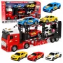 LEAN TOYS Lora Transporter Tow Truck with 4 Cars, Lights & Sounds – Friction Powered Toy Car Carrier with Detachable Trailer