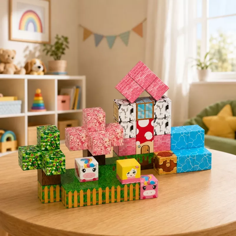 LEAN TOYS Magnetic Building Blocks 50-Piece Set – 3D Pixel Unicorn Cubes, ABS Plastic, Creative Construction Toy