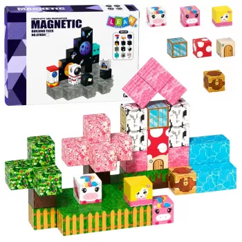 LEAN TOYS Magnetic Building Blocks 50-Piece Set – 3D Pixel Unicorn Cubes, ABS Plastic, Creative Construction Toy