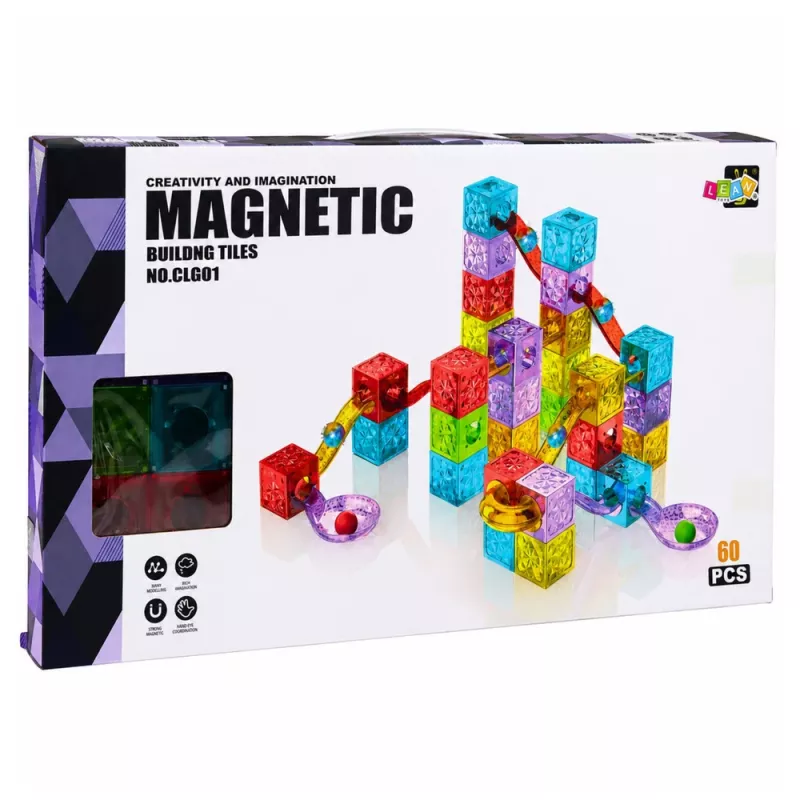 LEAN TOYS Magnetic Building Blocks 60 pcs - Colourful Cube Ball Track Construction Set