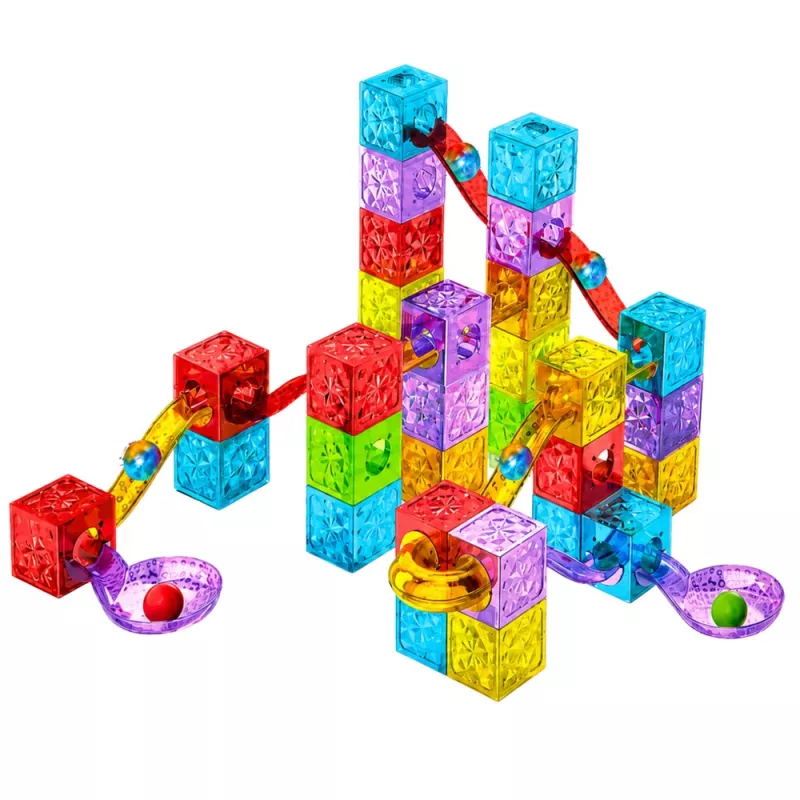 LEAN TOYS Magnetic Building Blocks 60 pcs - Colourful Cube Ball Track Construction Set