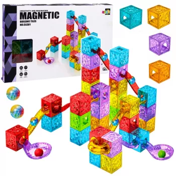 LEAN TOYS Magnetic Building Blocks 60 pcs - Colourful Cube Ball Track Construction Set