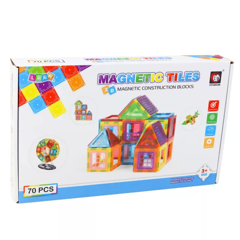 LEAN TOYS Magnetic Building Blocks Set, 70 Pieces – Educational STEM Construction Toy with Strong Neodymium Magnets, Multi-Colour ABS Plastic, Safe & Durable for Children Age 3+