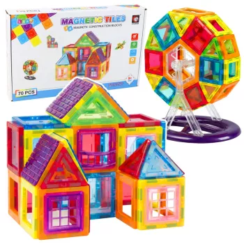 LEAN TOYS Magnetic Building Blocks Set, 70 Pieces – Educational STEM Construction Toy with Strong Neodymium Magnets, Multi-Colour ABS Plastic, Safe & Durable for Children Age 3+