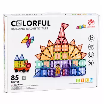 LEAN TOYS Magnetic Construction Blocks 3D Panels Creative STEM Colorful 85 pcs.