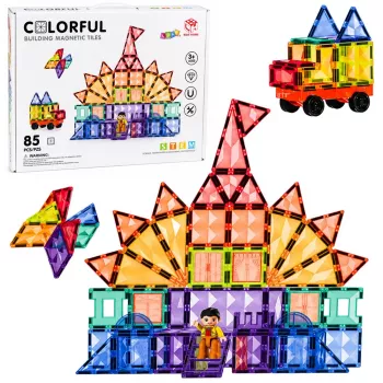LEAN TOYS Magnetic Construction Blocks 3D Panels Creative STEM Colorful 85 pcs.