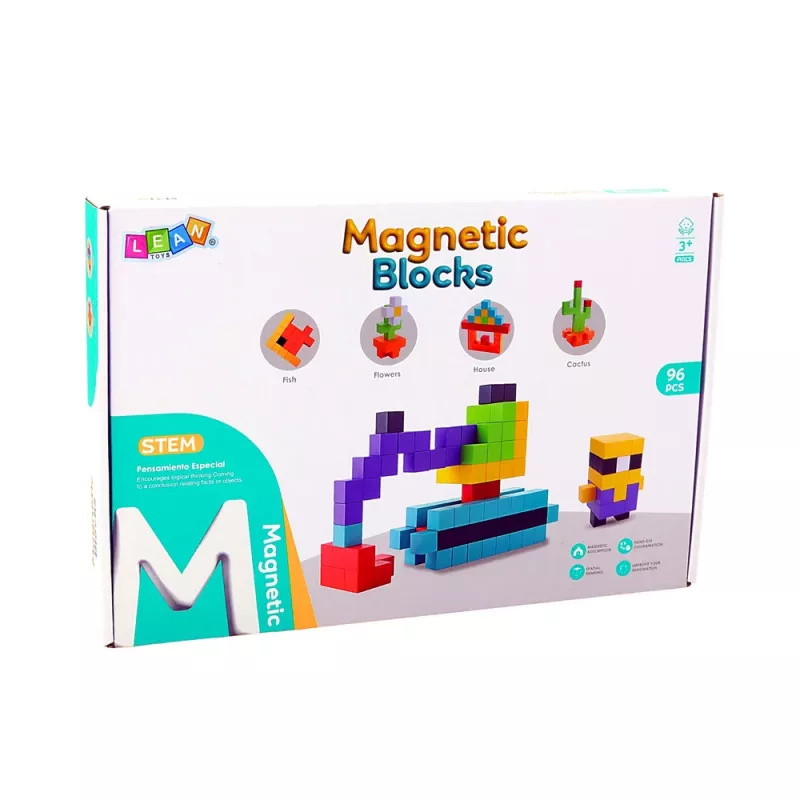 LEAN TOYS Magnetic Construction Blocks Cubes 3D Blocks Colorful 96 pcs