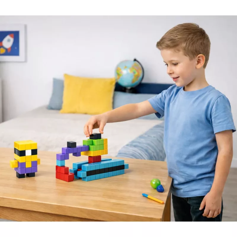 LEAN TOYS Magnetic Construction Blocks Cubes 3D Blocks Colorful 96 pcs