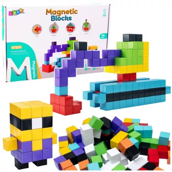 LEAN TOYS Magnetic Construction Blocks Cubes 3D Blocks Colorful 96 pcs