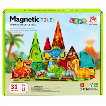 LEAN TOYS Magnetic Construction Blocks Dinosaurs Volcano 31 pcs