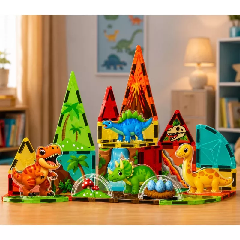 LEAN TOYS Magnetic Construction Blocks Dinosaurs Volcano 31 pcs
