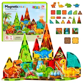 LEAN TOYS Magnetic Construction Blocks Dinosaurs Volcano 31 pcs