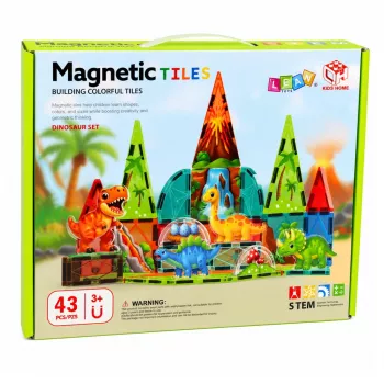 LEAN TOYS Magnetic Construction Blocks Dinosaurs Volcano Set - 43 Pieces STEM Educational Building Toy for Kids 3+