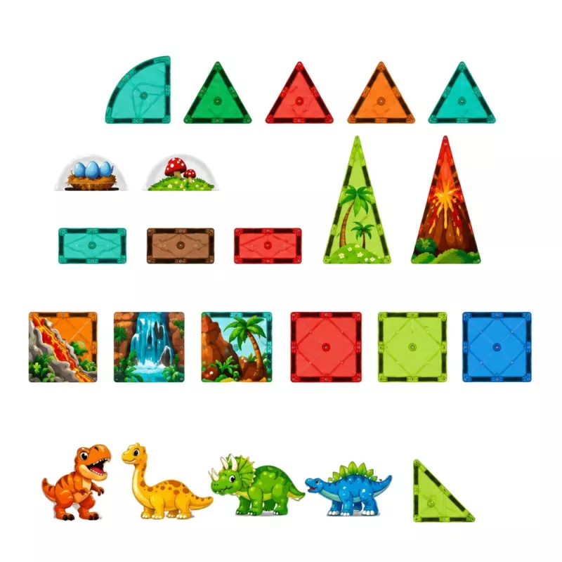 LEAN TOYS Magnetic Construction Blocks Dinosaurs Volcano Set - 43 Pieces STEM Educational Building Toy for Kids 3+