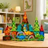 LEAN TOYS Magnetic Construction Blocks Dinosaurs Volcano Set - 43 Pieces STEM Educational Building Toy for Kids 3+