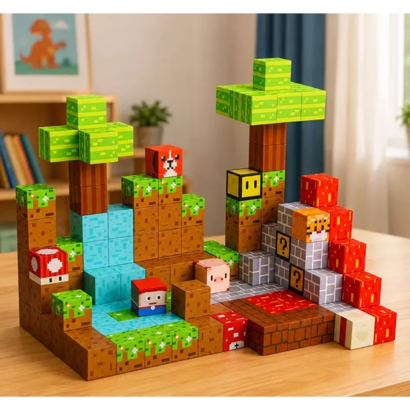 LEAN TOYS Magnetic Construction Blocks Pixel World Colored Cubes 146 pcs