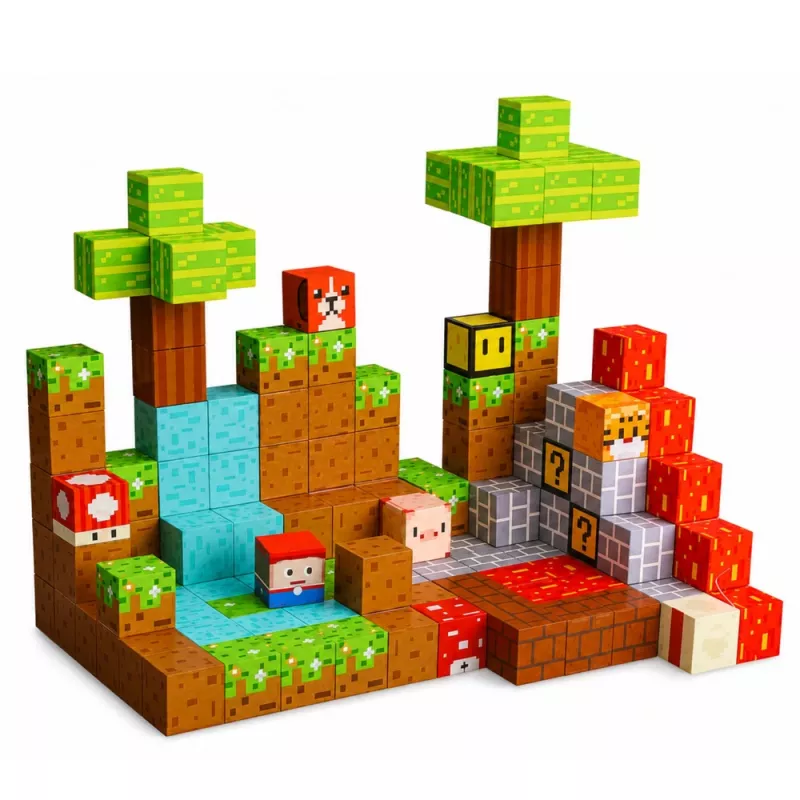 LEAN TOYS Magnetic Construction Blocks Pixel World Colored Cubes 146 pcs