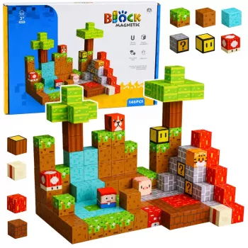 LEAN TOYS Magnetic Construction Blocks Pixel World Colored Cubes 146 pcs