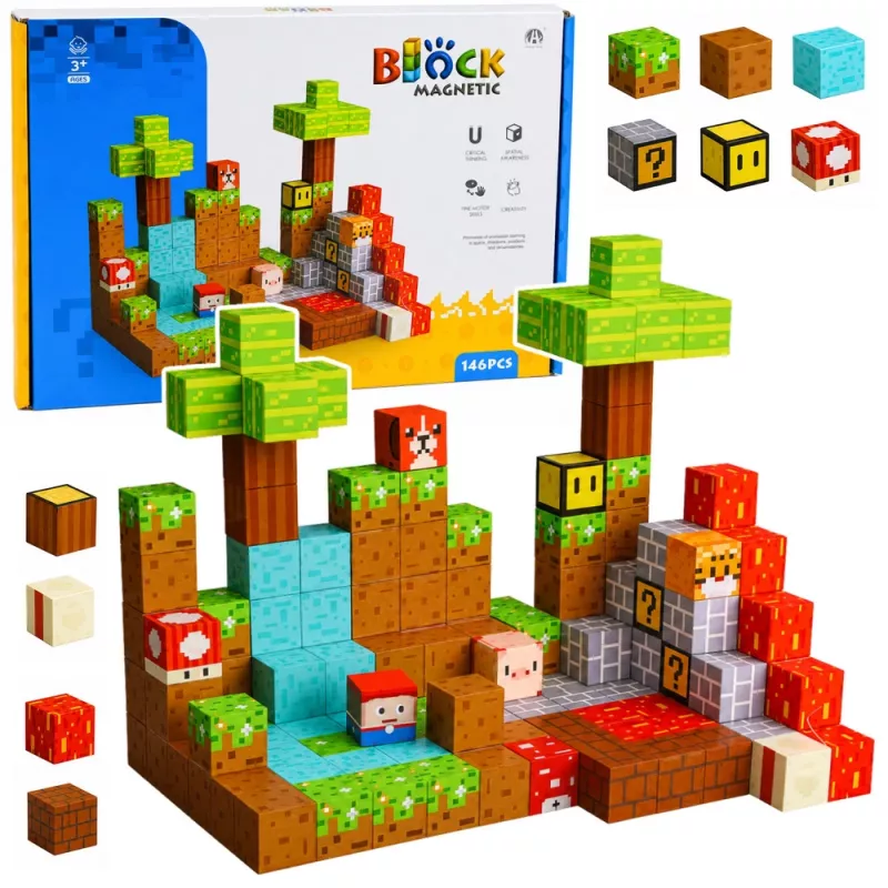 LEAN TOYS Magnetic Construction Blocks Pixel World Colored Cubes 146 pcs