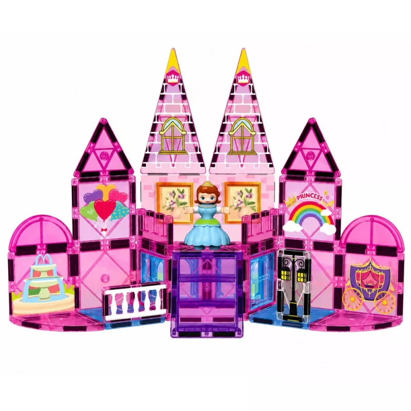 LEAN TOYS Magnetic Construction Blocks Princess Castle Pink 38 pcs.
