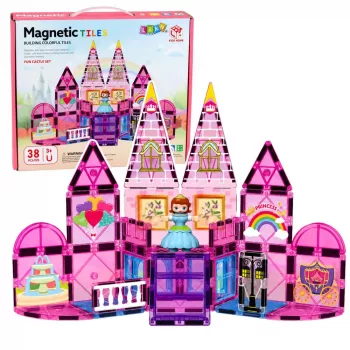 LEAN TOYS Magnetic Construction Blocks Princess Castle Pink 38 pcs.