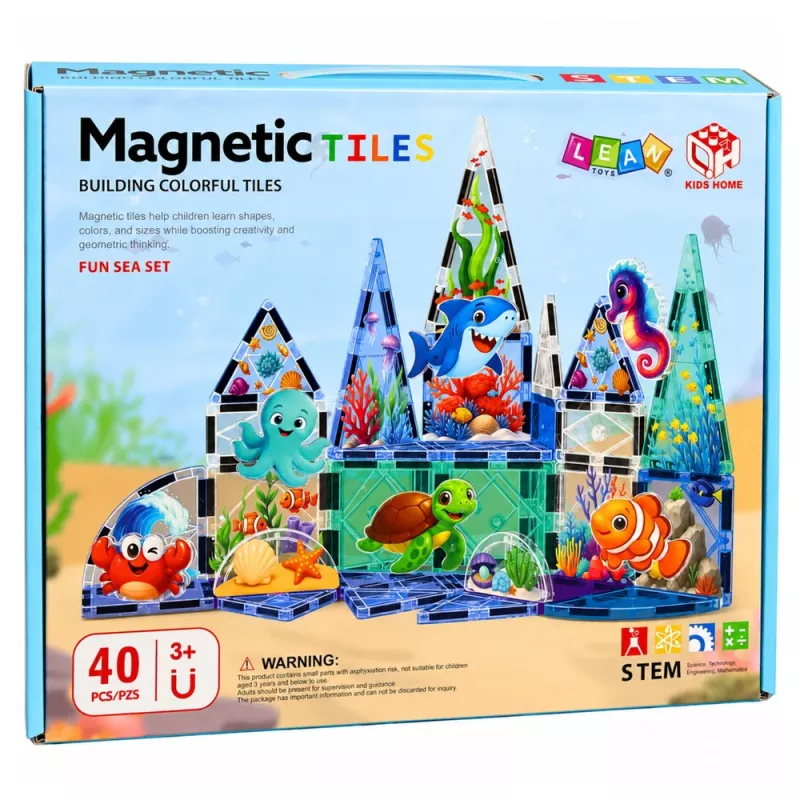 LEAN TOYS Magnetic Construction Blocks Sea Animals Ocean 40 pcs