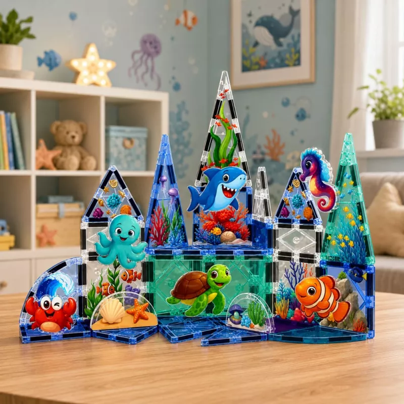 LEAN TOYS Magnetic Construction Blocks Sea Animals Ocean 40 pcs