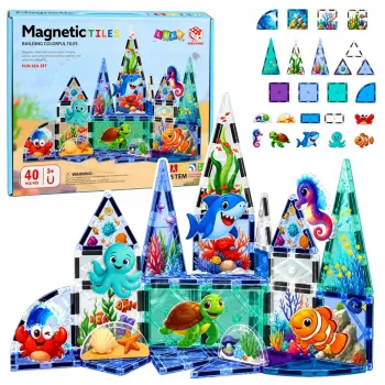 LEAN TOYS Magnetic Construction Blocks Sea Animals Ocean 40 pcs