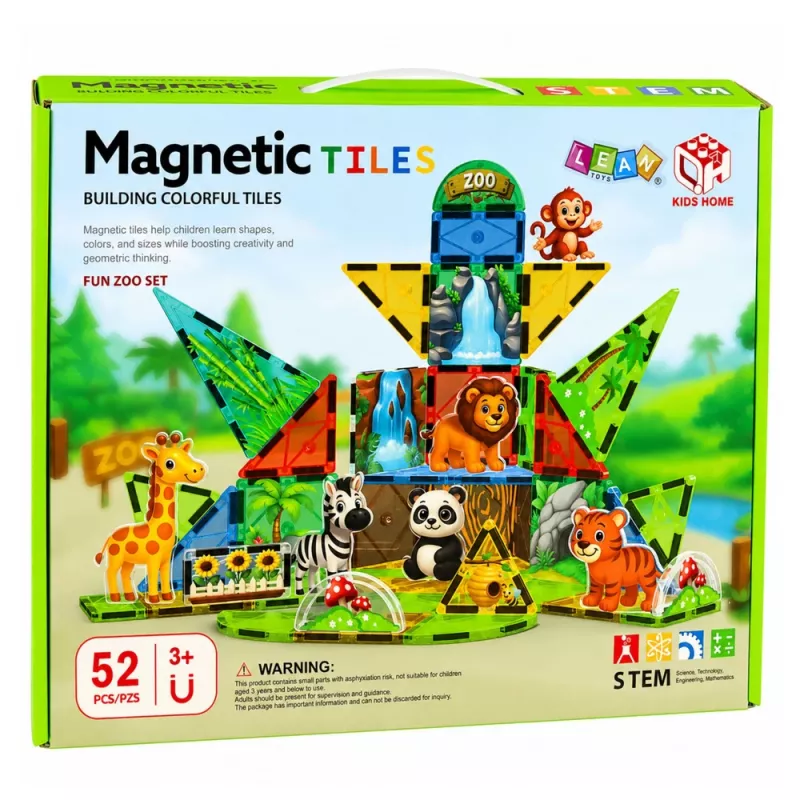 LEAN TOYS Magnetic Construction Blocks Wild Animals Jungle ZOO 52 pcs