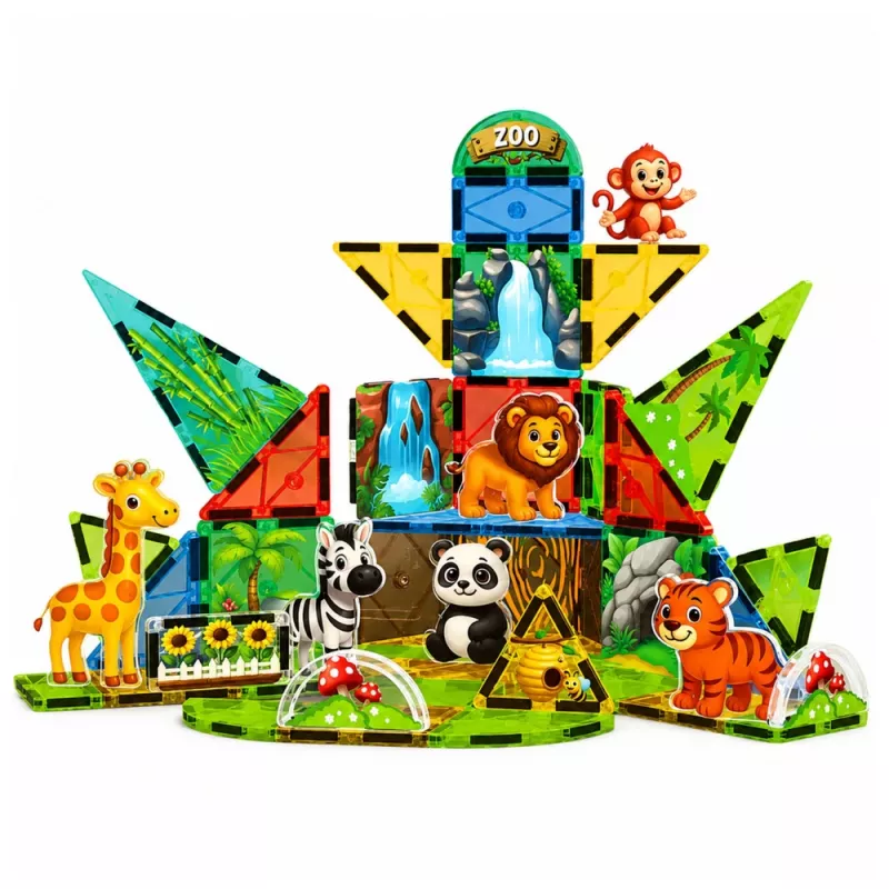 LEAN TOYS Magnetic Construction Blocks Wild Animals Jungle ZOO 52 pcs