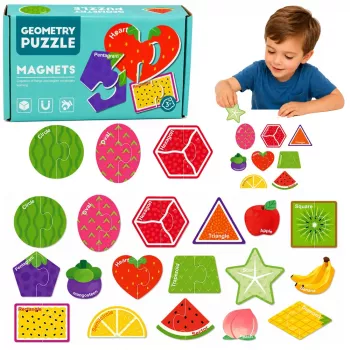LEAN TOYS Magnetic Puzzle Learning Fruits 30 Pieces – Educational Fruit Magnets for Blackboards, Whiteboards & Refrigerators
