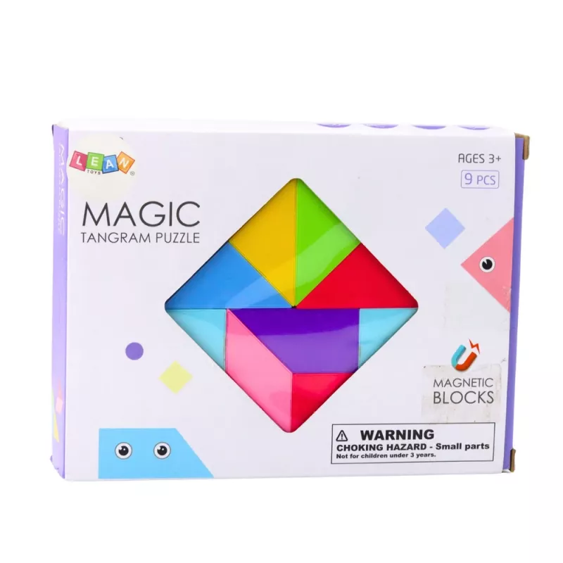 LEAN TOYS Magnetic Tangram Blocks Colorful Puzzle Stickers 9 pcs
